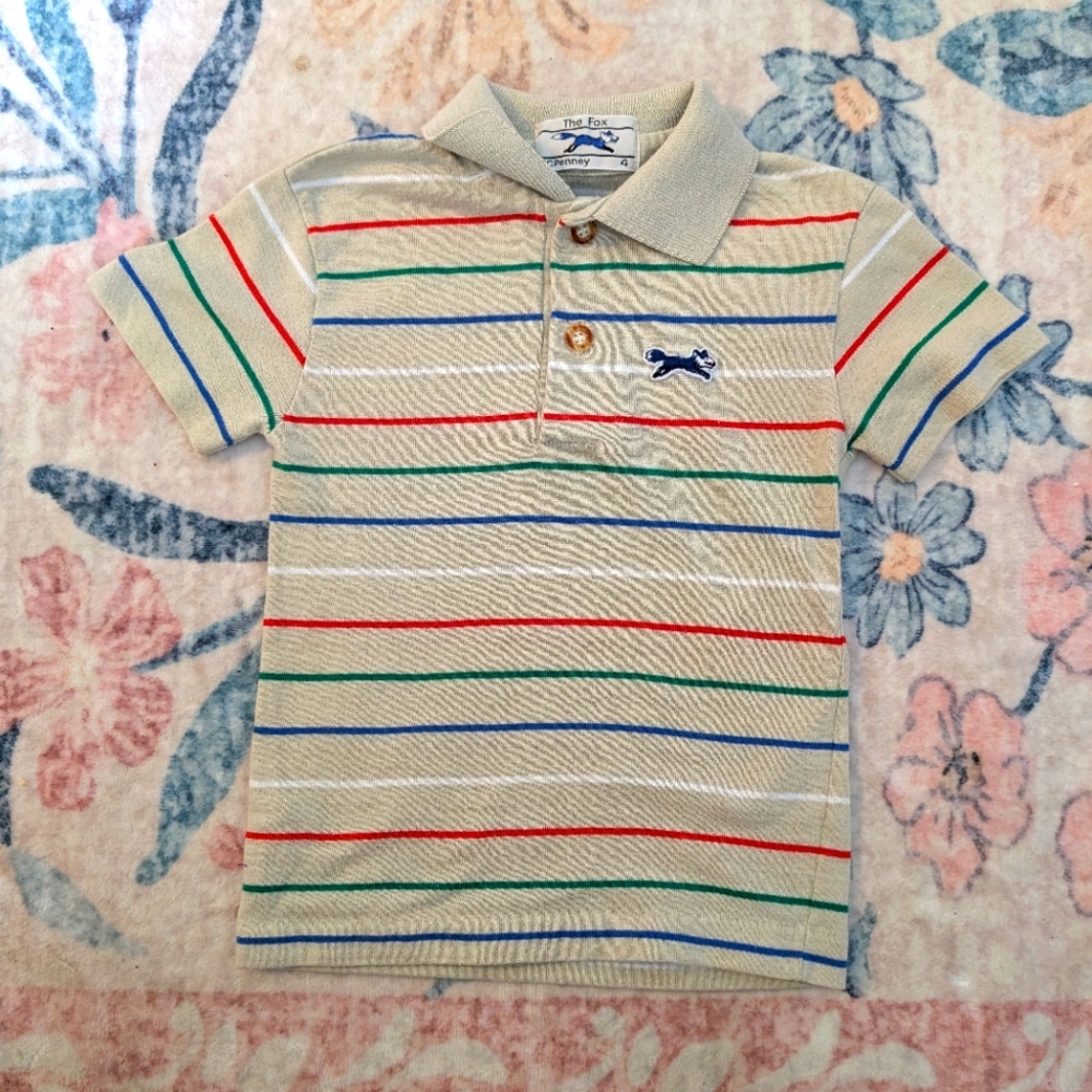 💥3/$24 Vintage JCPenney‎ Khaki Striped Polo